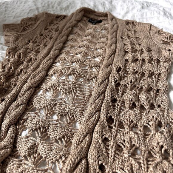 VTG Y2K Bebe Open Knit Cardigan Tan Size S Crochet Fairy Cottage Festival Boho - Picture 15 of 16